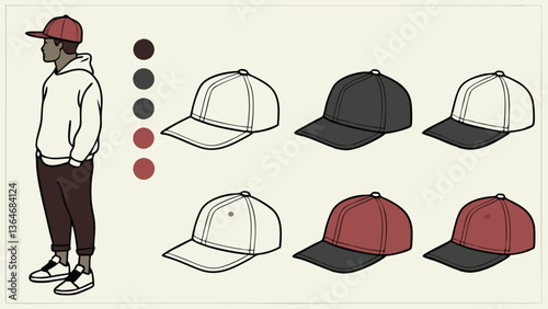Set off Baseball Cap Trucker Hat Snap Back Beanie Tech Pack Streetwear Dad Hat Vector