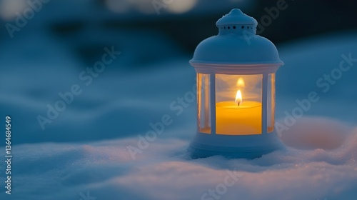 Glowing Candle Inside a Frosted Lantern.