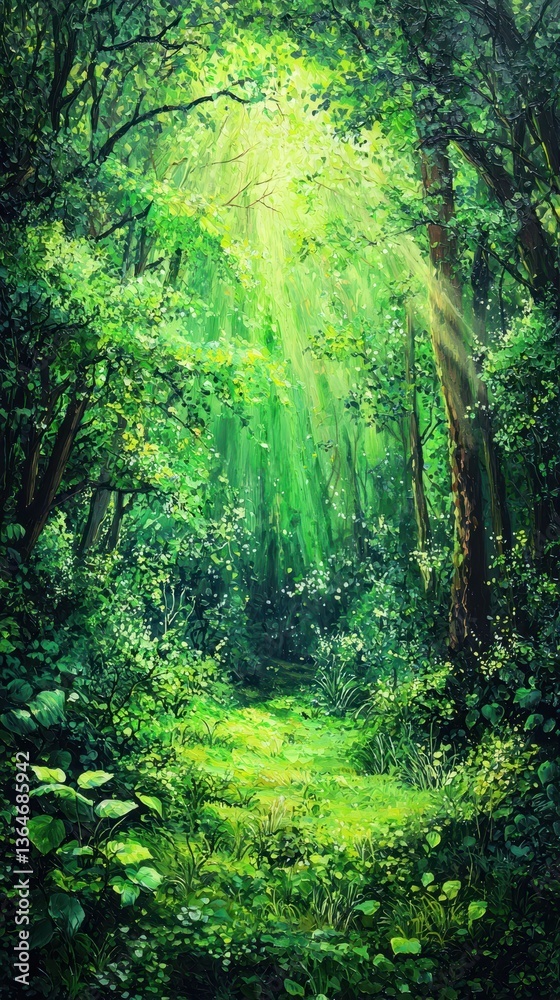 Fototapeta premium Lush Greenery in a Peaceful Glade Surrounded by Nature's Beauty