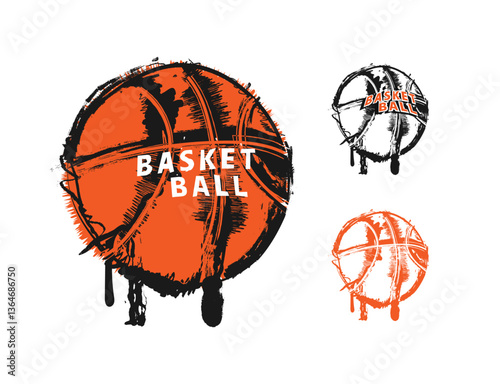 Grunge Basketball Illustration Set