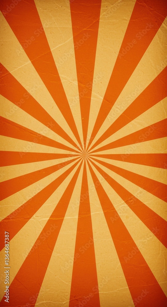 Fototapeta premium Sunburst effect with orange rays, aged and distressed appearance