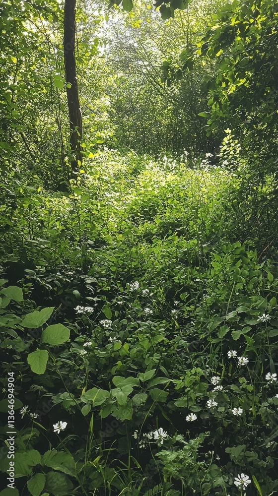 Fototapeta premium Vibrant Greenery in Lush Undergrowth of a Wild Natural Area