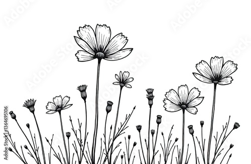 coloring book for adults with summer wild meadow flowers