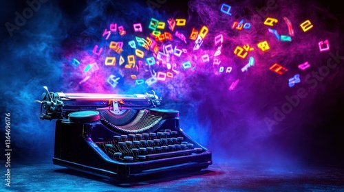 Retro typewriter with vibrant musical notes