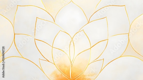 Serene abstract lotus flower design, delicate petals in soft white and warm orange hues, perfect for calming backgrounds.