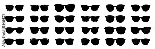  stylish set of vector goggles and eyeglasses icons. Includes modern and retro frames for fashion, vision care, and optical design. Isolated elements for elegant medical or trendy concepts