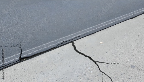 Cracked Asphalt and Concrete Surface Division After Earthquake