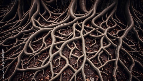 Intricate Network of Tree Roots Spreading Across the Ground