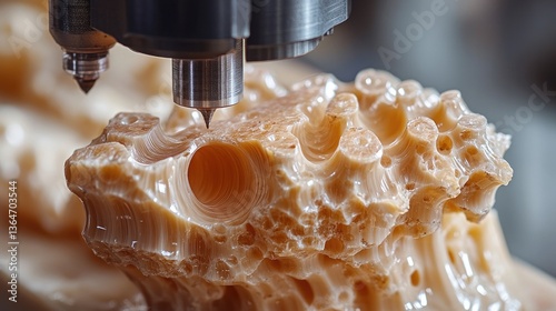 A skilled craftsman meticulously carving a raw gemstone with an artisan lapidary machine in an engaging close-up.