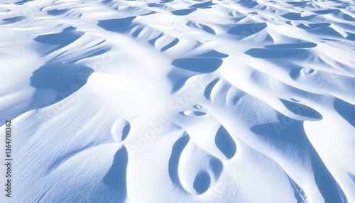 Abstract snow dunes landscape with gentle blue shadows.