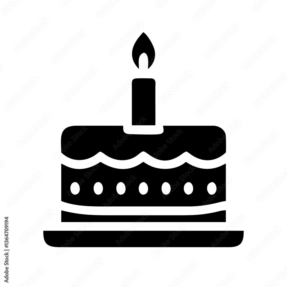 Cake icon. Symbol of the holiday, birthday. Festive cake with a candle. vector pictogram Cake icon. Symbol of the holiday, birthday. Festive cake with a candle. vector pictogram