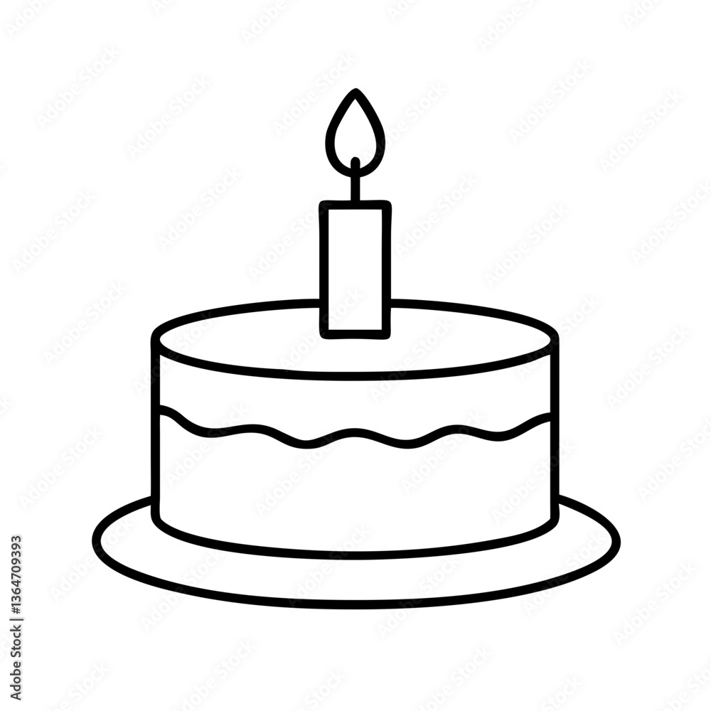 Cake icon. Symbol of the holiday, birthday. Festive cake with a candle. vector pictogram Cake icon. Symbol of the holiday, birthday. Festive cake with a candle. vector pictogram