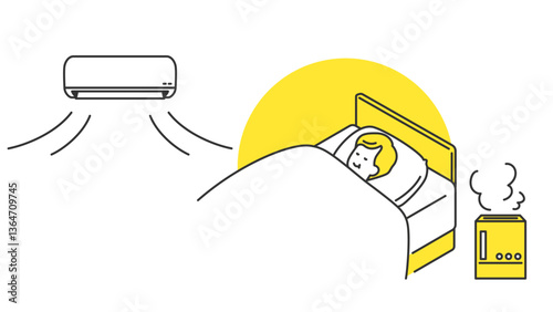 睡眠：加湿・空調付きでベッドで眠るシニア男性