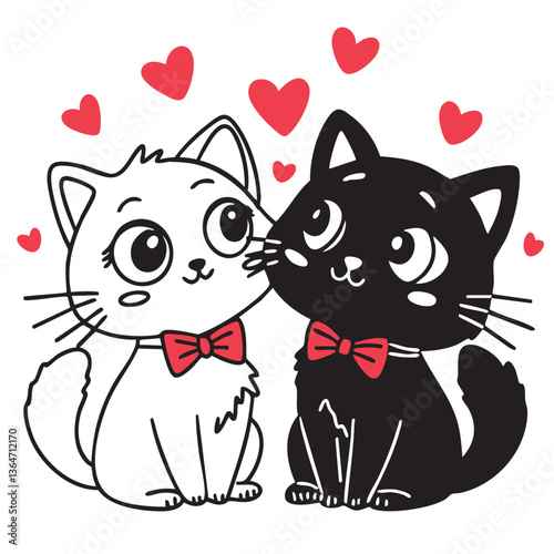 Two lovely cat black and white with hearts