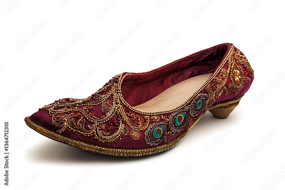 Obraz premium 3D Stylish Maroon Khussa with Handcrafted Peacock Design