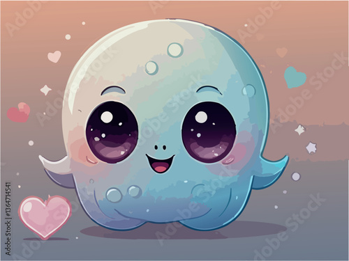 Adorable smiling creature with big shiny eyes and hearts