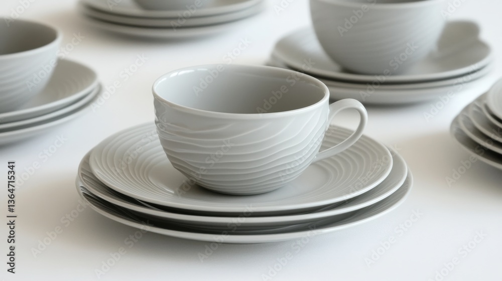 Elegant Gray Tableware Set with Unique Wave Design and Texture Elegant Gray Tableware Set with Unique Wave Design and Texture