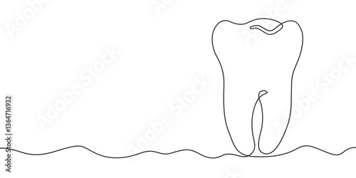 Continuous one line drawing human tooth. Dentistry. Medical symbol.