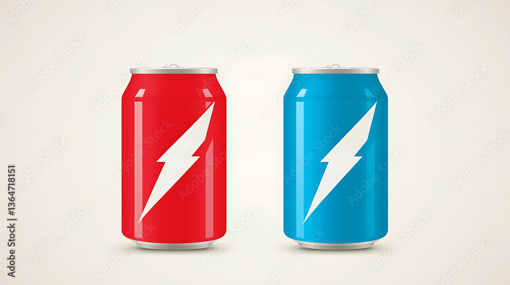 Dynamic beverage showcase red and blue cans minimalist design studio setting product photography Dynamic beverage showcase red and blue cans minimalist design studio setting product photography