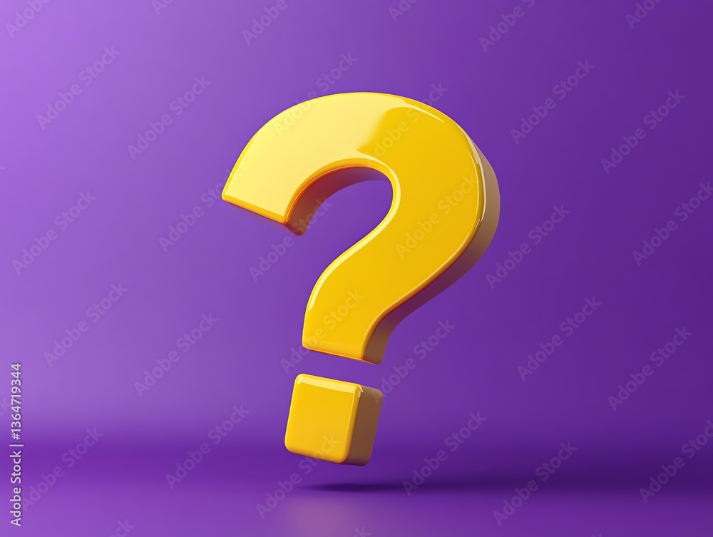 Yellow Question Mark Glossy on Purple Background Concept Image Yellow Question Mark Glossy on Purple Background Concept Image