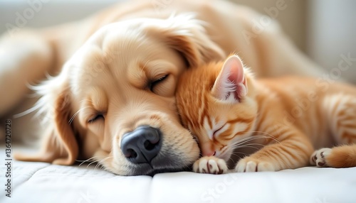 Wallpaper Mural Sleeping Dog and Kitten Cuddling Together a Heartwarming Moment of Friendship Torontodigital.ca