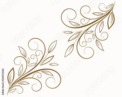 Elegant golden swirl border design with leaves on a white background.