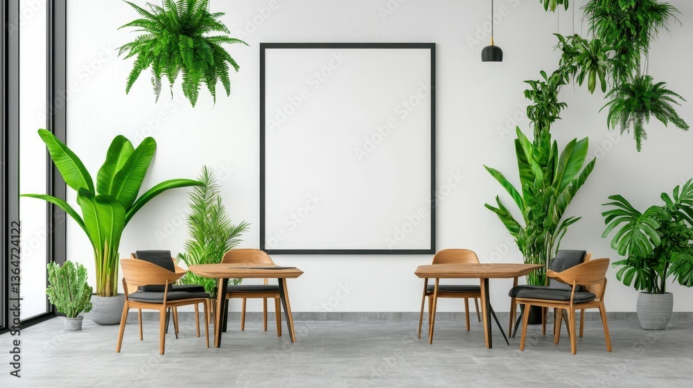 Fototapeta premium A white wall with a black frame and a large picture