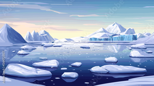 Iceberg in the sea. Arctic ice landscape.