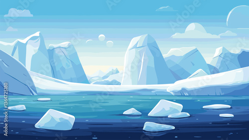 Iceberg in the sea. Arctic ice landscape.