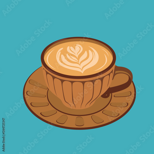 Cup of coffee latte with heart shape. Set of cups of different coffee latte or cappuccino isolated on white background, top view.