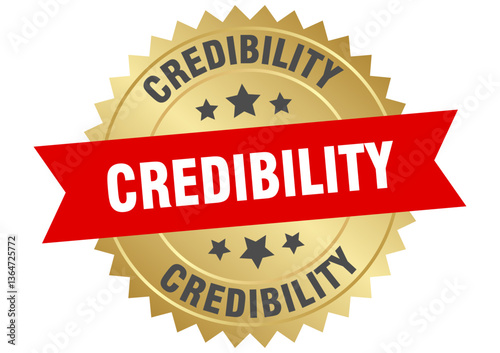 credibility. credibility round red and gold label isolated on transparent background