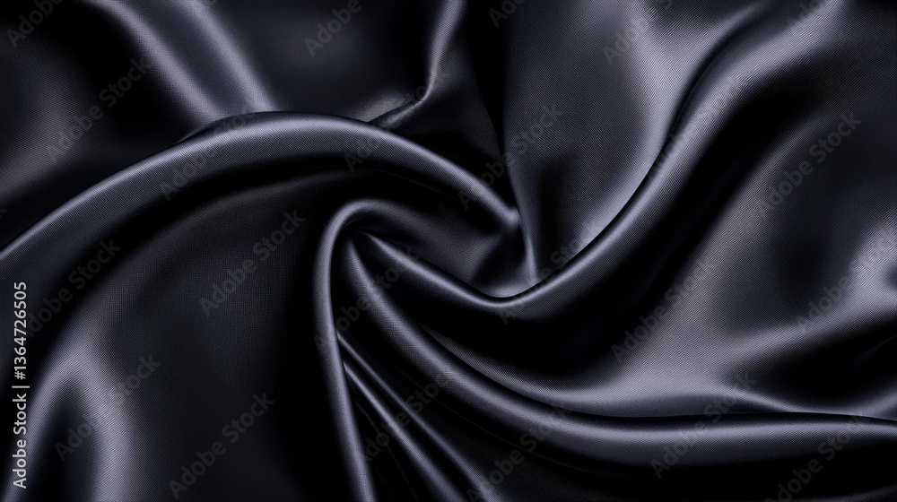 Obraz premium Grey abstract curved wavy lines on black background. Black background with line curve design. Blurred black silk fabric. Iridescent and shining like a star in the night sky, It has a taffeta-like body