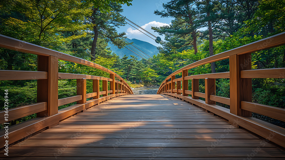 Obraz premium traditional wooden bridge and cutting-edge cable bridge