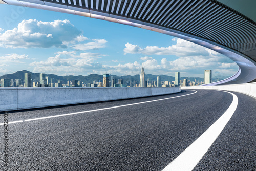 Obraz na płótnie Asphalt road and bridge with modern city buildings scenery in Shenzhen w salonie