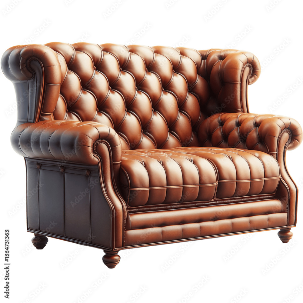 Obraz premium Vintage brown leather armchair isolated on transparent background png