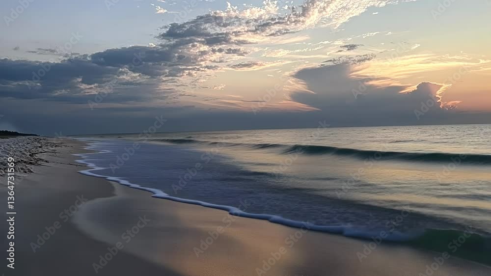 Serene Sunset Beachscape: Coastal Calm at Dawn Serene Sunset Beachscape: Coastal Calm at Dawn