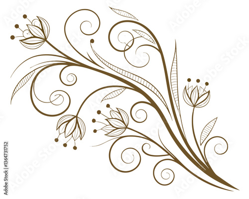 Elegant golden swirl border design with leaves on a white background.