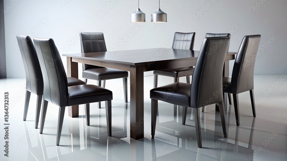 Modern Black Wooden Dining Set Isolated on White Background - Stylish Minimalist Table and Chairs