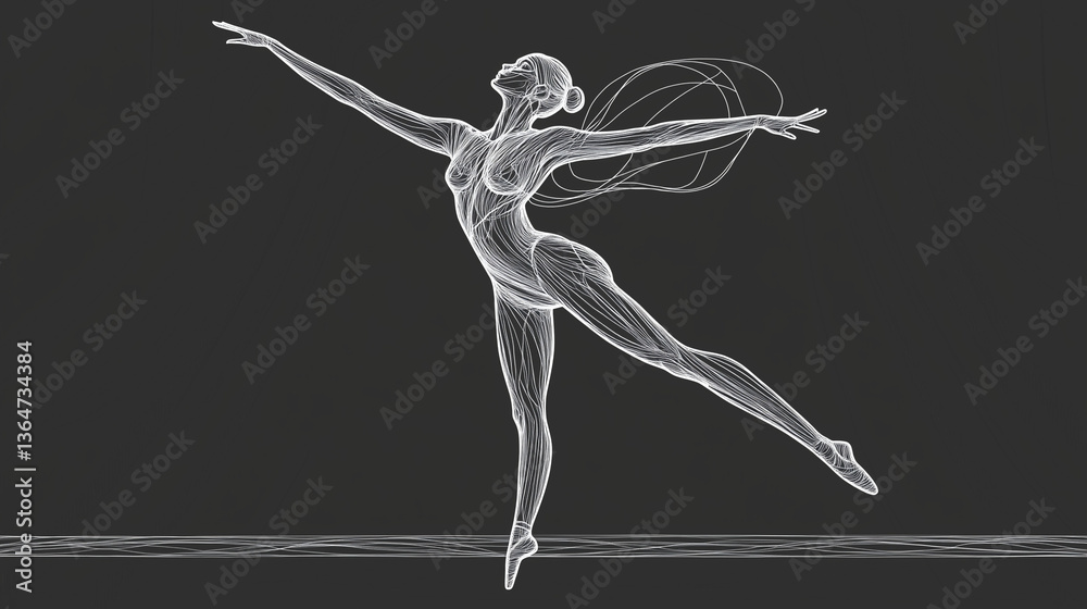 Obraz premium Ballerina in mid-jump, illustrated in minimalist linear abstract style