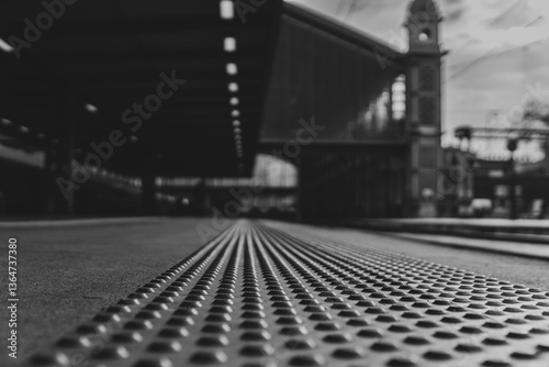 Fototapeta Naklejka Na Ścianę i Meble -  Perspective Railway Station in Black and White Artistic Composition