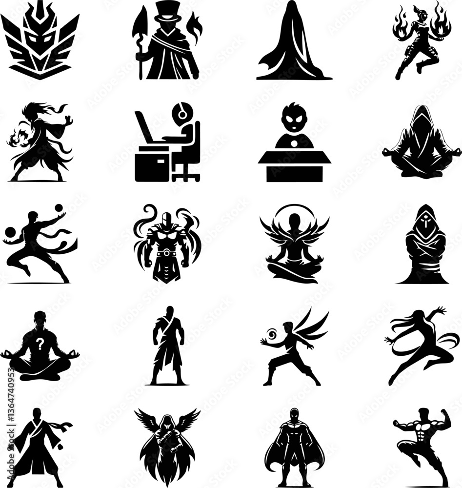 Fototapeta premium Fantasy and Superhero Character Icons Set