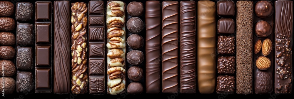 Gourmet Chocolate Assortment, Collection Of Bars And Various Pralines, Close Up Collage Gourmet Chocolate Assortment, Collection Of Bars And Various Pralines, Close Up Collage