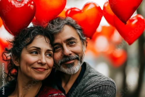Valentine's day, soulmatescouple: stunning vivid image of loving latin midlife lovers. Commercial commercial visual idea. Sign of love and affection. Together forever. Couple bonding.