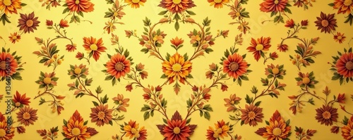 Classic brown and yellow floral wallpaper pattern for traditional home styling, pattern, brown