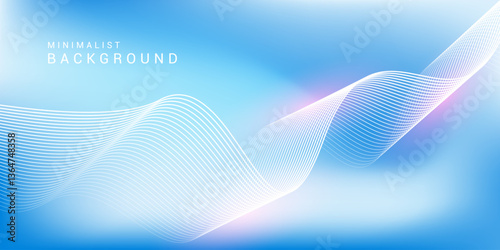 Abstract blue gradient background with shining lines waves. Minimalist background for banner, poster, cover, brochure, flyer, website