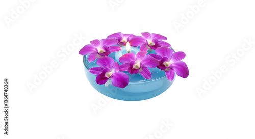 Serene Floating Candle Display with Elegant Purple Orchids on Calm Water Surface for Relaxation and Home Decoration