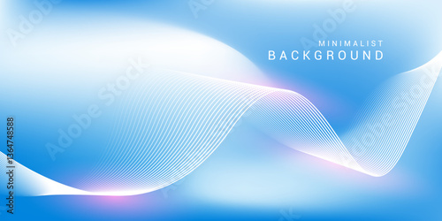 Abstract blue gradient background with shining lines waves. Minimalist background for banner, poster, cover, brochure, flyer, website