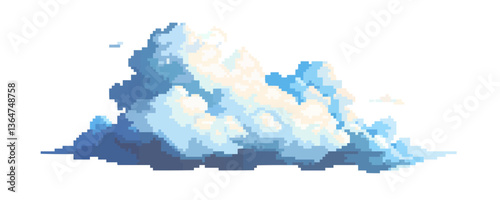 Pixel art cloud with bright blue and white tones against clear sky.