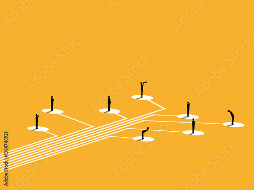 Links, Networks, Recruiting. Group of Businessmen Standing on a Logical Tree