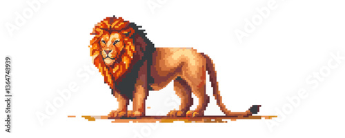 Pixel art lion on white background with detailed mane.